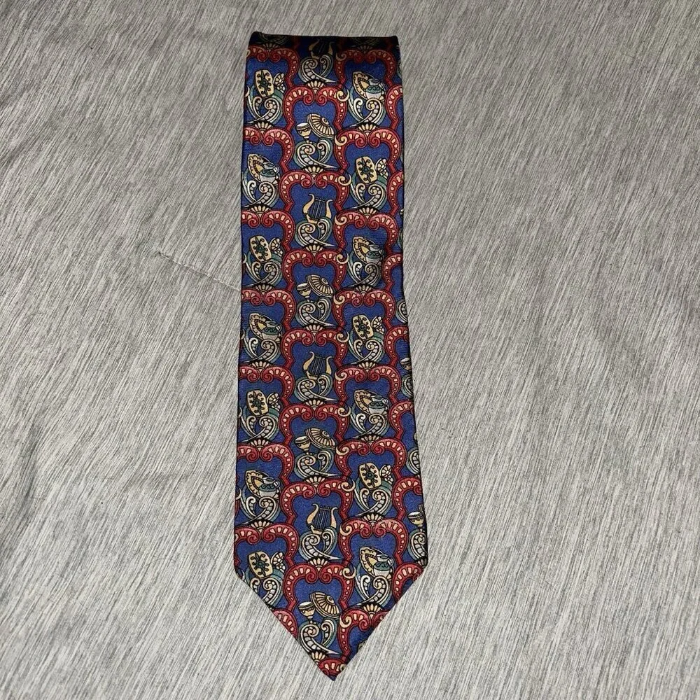 Vintage Christian Dior Monsieur Multi Color Geometric Medallion Silk Tie